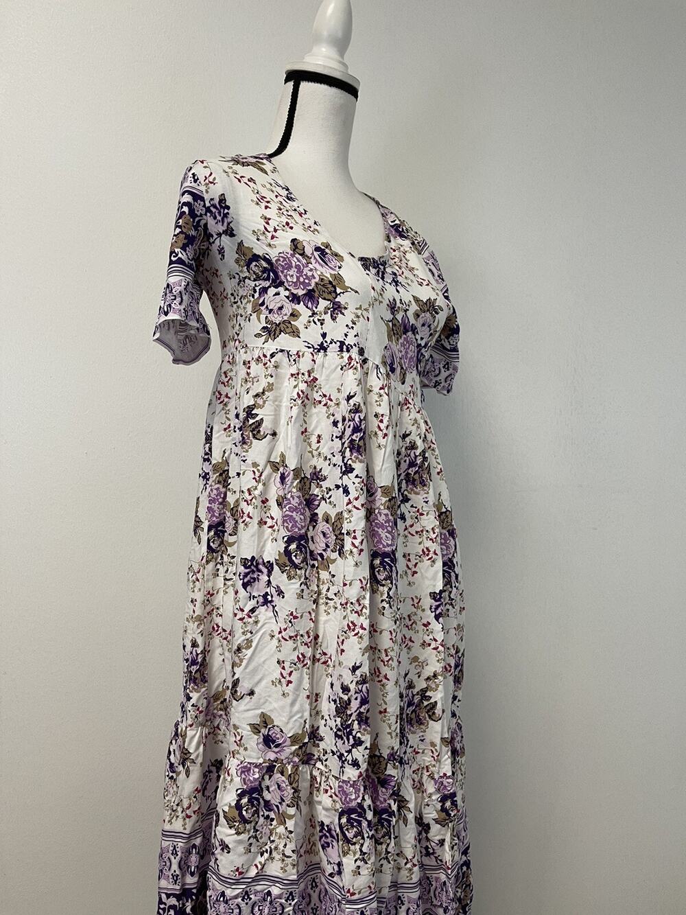 D&K A Line Dress Women Small Floral Swing Purple Short Sleeve Fit Flare Slim N78